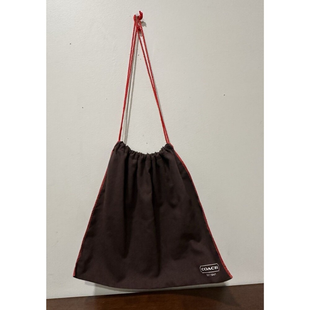Coach brown fabric  with red drawstring storage dust bag size 13 x 15 inches